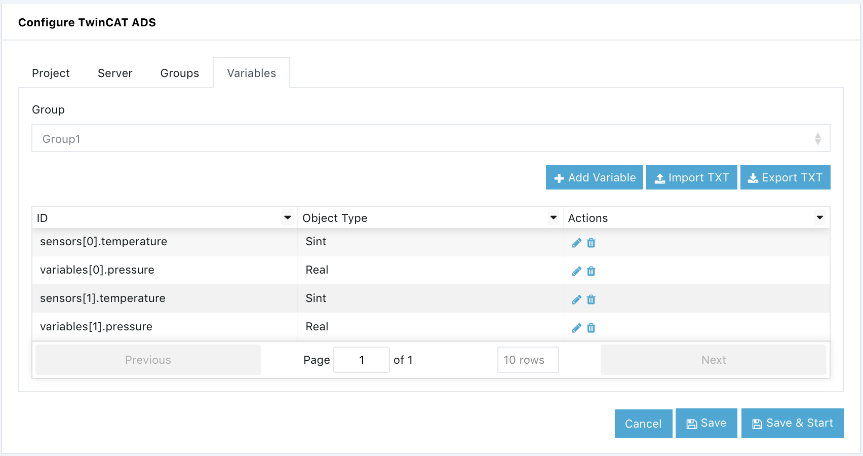 Variables Tab